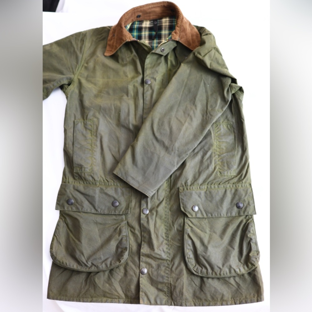 vintage Barbour Border wax jacket in the olive color, style A200